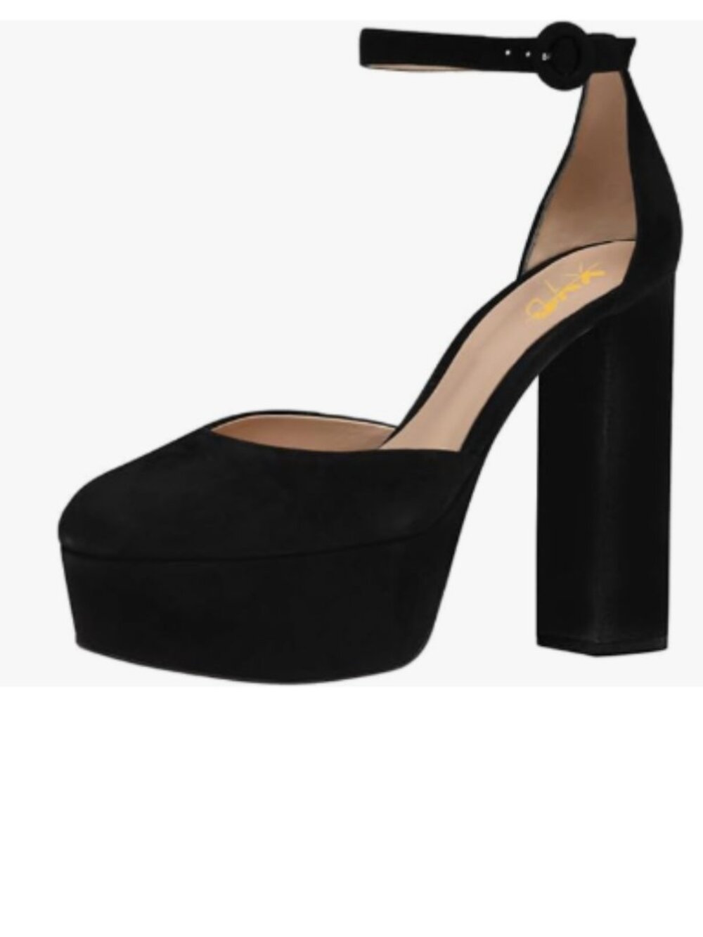 XYD Black Ankle Strap Pumps with Buckle Closed Toe Block High Heel Platform Shoe